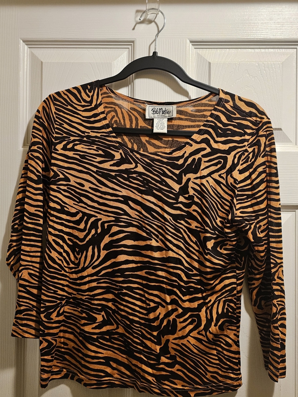 Bob Mackie Orange and Black Zebra-Print Long Sleeve Top